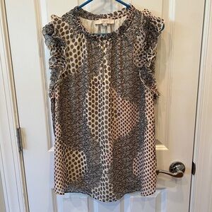 LOFT Women's Mixed Dot Ruffle Blouse - Black and Cream